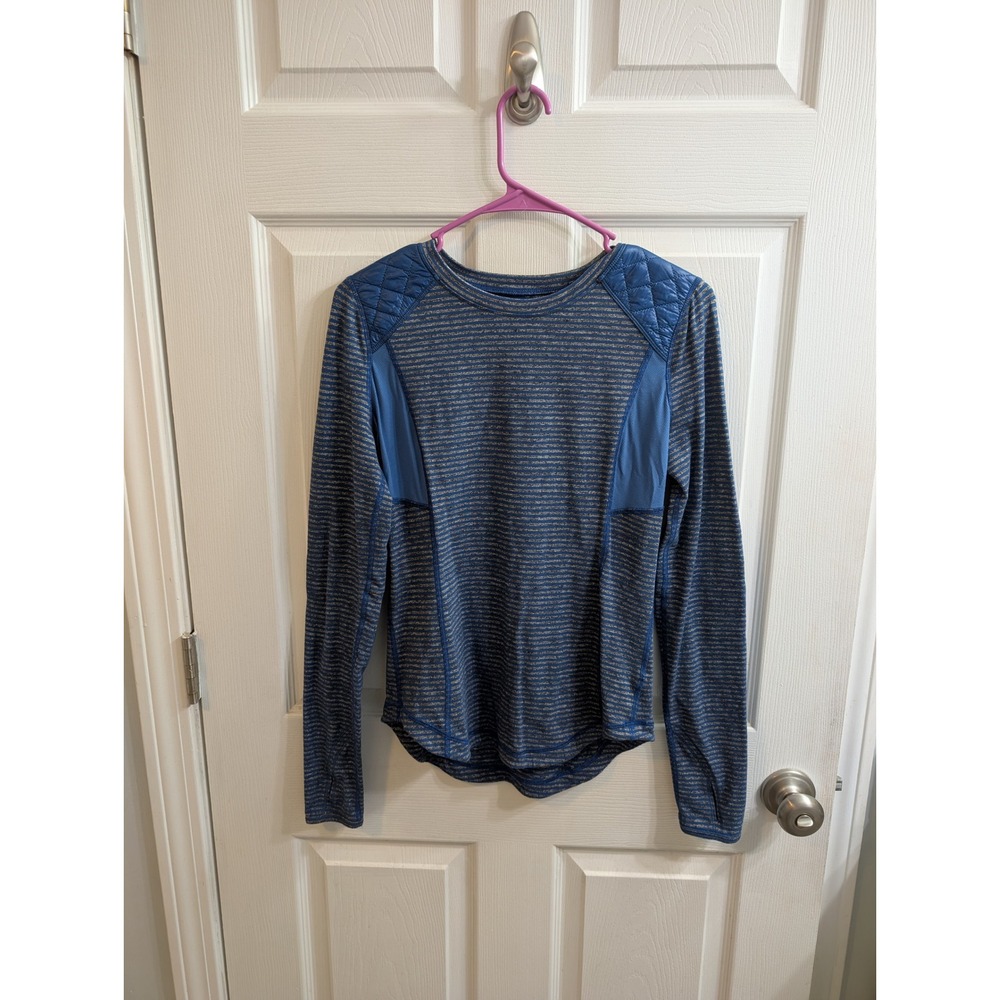 Lululemon Run Ice Queen Striped Long Sleeve Quilted Shoulder Elbow Patch 18Wx24L
